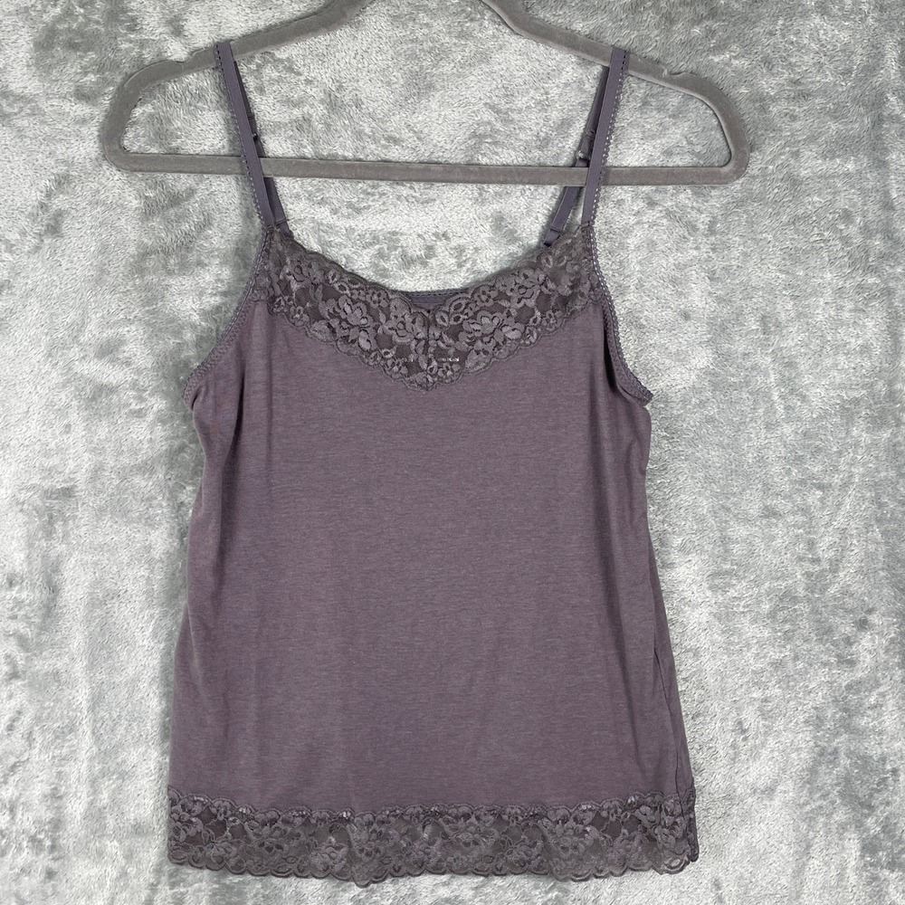 Y2K Elle Cami Lacy Tank Top Womens Small Dusty Purple Pima Casual Twee Dainty